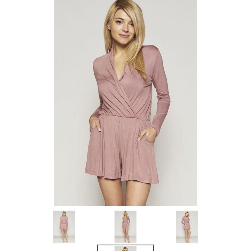 Blush color long sleeve romper with elastic waist - Picture 4 of 4